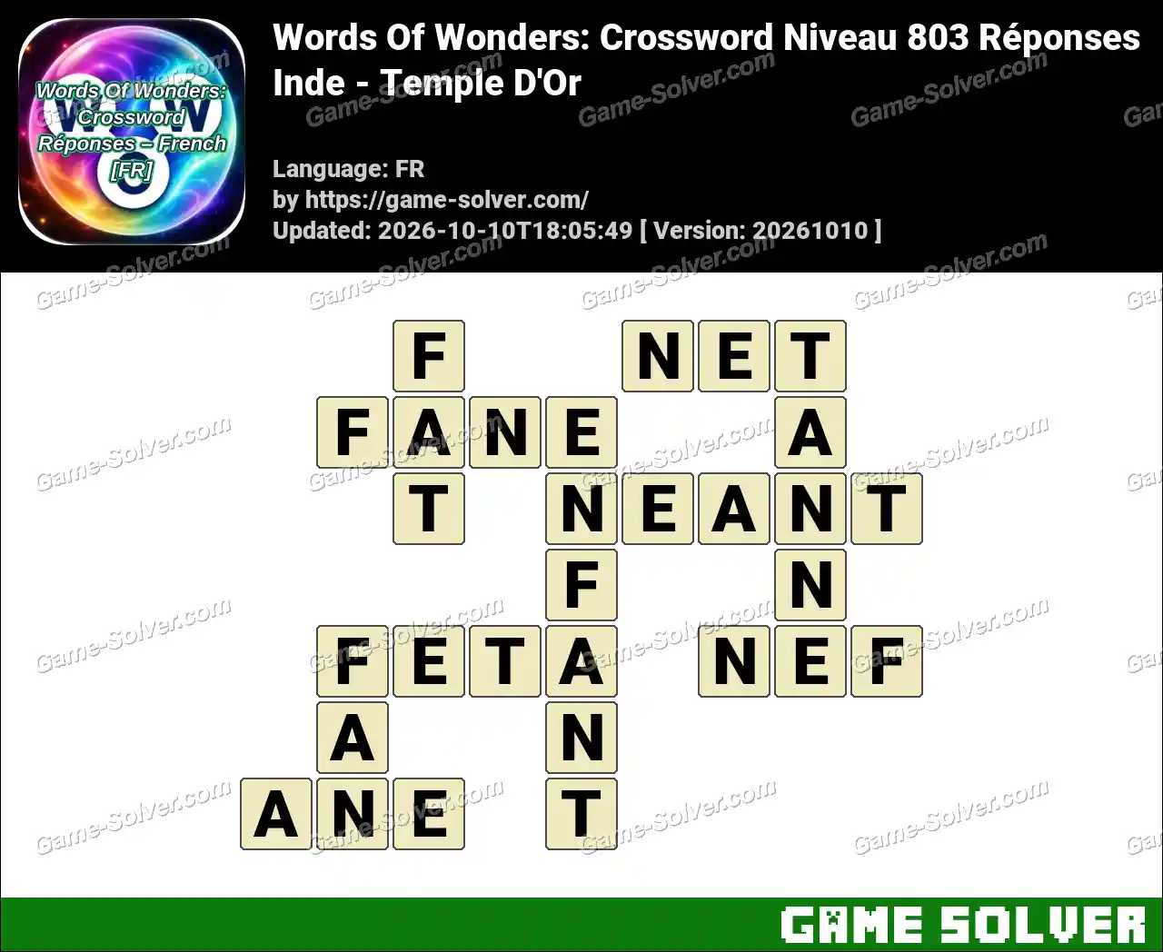 Words Of Wonders: Crossword Niveau 803 Réponses – Inde – Temple D’Or
